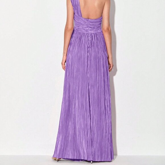 Mauve Purple Sexy Women's Pleated Asymmetrical Pink Maxi Dress - Picture 2 of 6